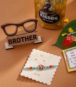 men red & blue artificial stones and beads om thread rakhi combo