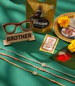 men set of 3 floral design multicolor artificial stones & pearls thread rakhi combo