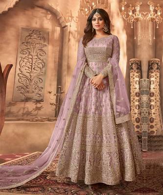 Shamita Shetty Baby pink golden multi embroidered wedding anarkali gown 1
