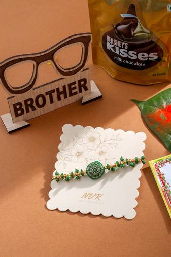 men green artificial beads round shape thread rakhi, combo for rakshabandhan