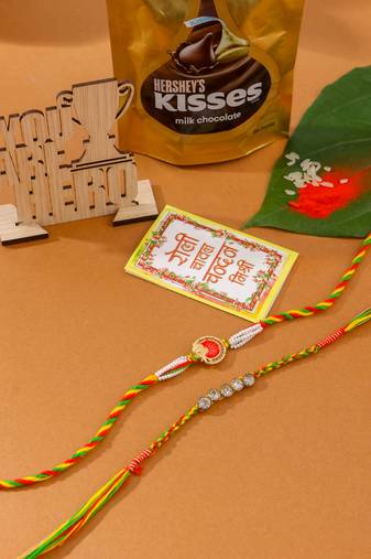 men set of 2 religious designer multicolor artificial stones thread rakhi combo