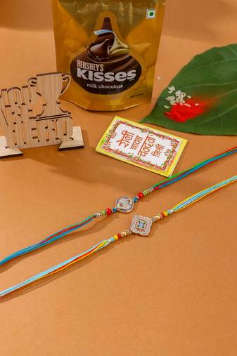 men set of 2 multicolor artificial stones thread rakhi, combo for rakshabandhan