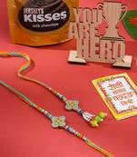 set of 2 multicolor artificial stones & beads floral bhaiya bhabhi rakhi combo