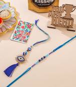 set of 2 blue evil eye artificial stones & beads bhaiya bhabhi rakhi combo