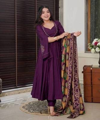 Beautiful designer full flared gown pant with digital dupatta sets stitched 1