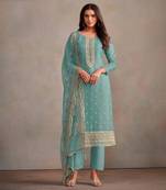 Sky Blue Organza Pakistani Salwar Suit with Silver Zari Work