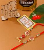 set of 2 red artificial stones and beads bhaiya bhabhi rakhi combo