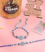 set of 2 blue evil eye floral design bhaiya bhabhi rakhi combo