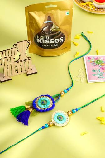 set of 2 multicolor artificial beads bhaiya bhabhi rakhi combo