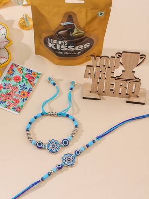 set of 2 blue evil eye floral design bhaiya bhabhi rakhi combo 2