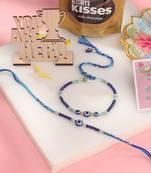set of 2 blue evil eye artificial beads bhaiya bhabhi rakhi combo