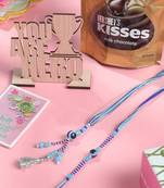 set of 2 blue evil eye artificial beads bhaiya bhabhi rakhi combo