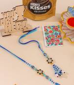 set of 2 blue artificial beads evil eye bhaiya bhabhi rakhi combo