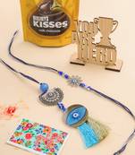 set of 2 blue evil eye artificial beads bhaiya bhabhi rakhi combo