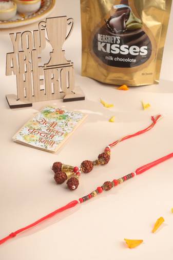 set of 2 multicolor rudraksh & beads bhaiya bhabhi rakhi combo