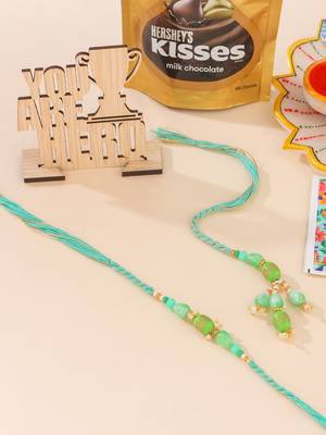 set of 2 green artificial beads bhaiya bhabhi rakhi, combo for rakshabandhan 1