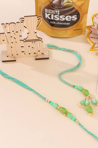 set of 2 green artificial beads bhaiya bhabhi rakhi, combo for rakshabandhan