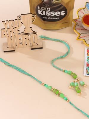 set of 2 green artificial beads bhaiya bhabhi rakhi, combo for rakshabandhan 2