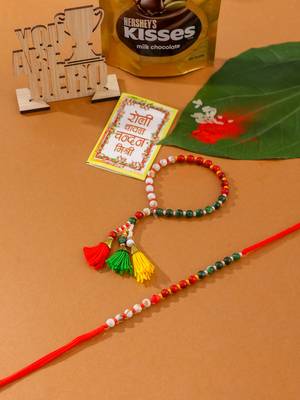 multicolor artificial beads set of 2 bhaiya bhabhi rakhi combo 1