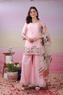 Pink art silk sequins kurta wih pant & duppata 2