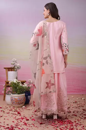 Pink art silk sequins kurta wih pant & duppata