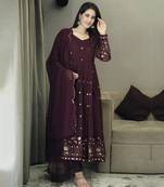 Maroon Anarkali Salwar Suit with Mirror and Gota Patti Work