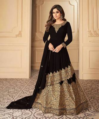 Black Embroidered Georgette  Anarkali Lehenga Suit. Free size full stitched Up To 42" Size 1