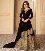 Black Embroidered Georgette  Anarkali Lehenga Suit. Free size full stitched Up To 42" Size