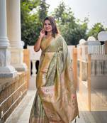 pista paisley banarasi art silk embellished saree with matching blouse