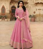 Peach Pink Silk Anarkali Salwar Suit with Aari Embroidery