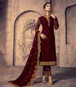 Maroon Embroidered Georgette Salwar Free size full stitched Up To 42" Size