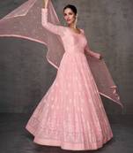 Pink embroidered georgette anarkali salwar suit