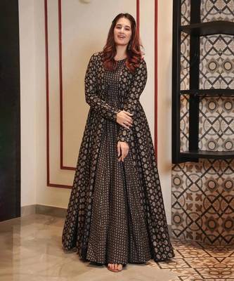 Beautiful Black Colour Partywear Gown With Stylish Shrug For Ethnic Girlish Looks 1