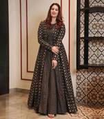 Beautiful Black Colour Partywear Gown With Stylish Shrug For Ethnic Girlish Looks