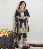 PAKISTANI Black Pure Chinnon Silk With Heavy Embroidery  Work With Full Sleeve