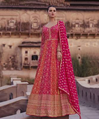 Women's Pink and Orange Georgette Anarkali Suit 1
