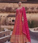 Women's Pink and Orange Georgette Anarkali Suit