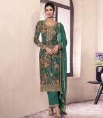 Green chinon digital print sequin embroidered semi-stitched salwar suit
