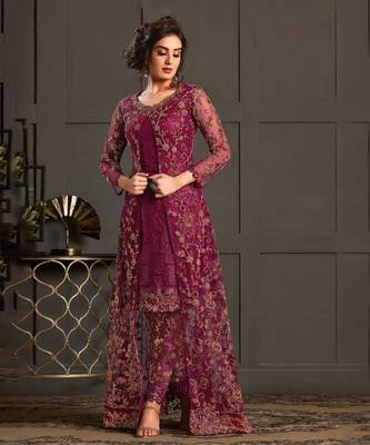 Wine heavy net embroiderd pakistani suit 1