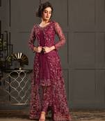 Wine heavy net embroiderd pakistani suit