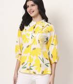yellow cotton mandarin collar shrit style top