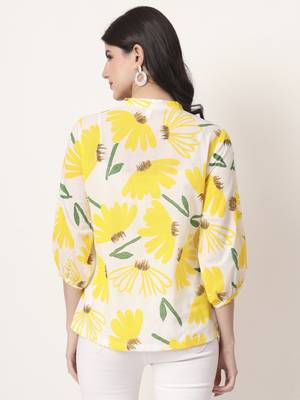 yellow cotton mandarin collar shrit style top 3
