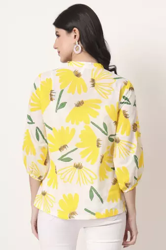 yellow cotton mandarin collar shrit style top