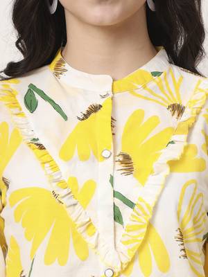 yellow cotton mandarin collar shrit style top 4