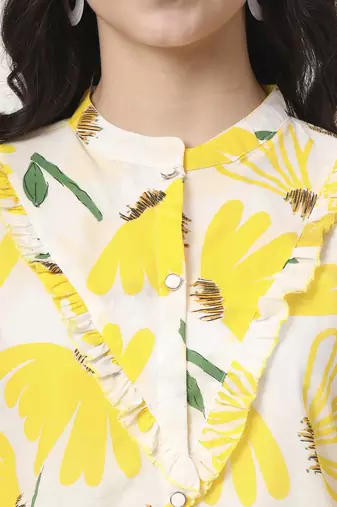 yellow cotton mandarin collar shrit style top