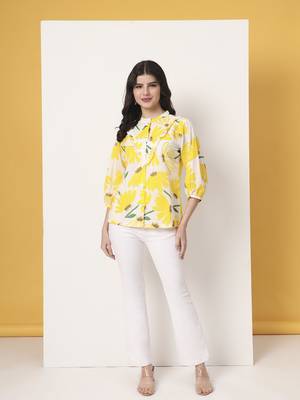 yellow cotton mandarin collar shrit style top 5