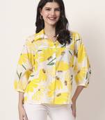 yellow cotton shirt collar shrit style top