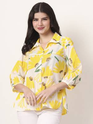 yellow cotton shirt collar shrit style top 2