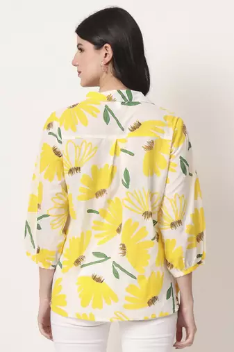 yellow cotton shirt collar shrit style top
