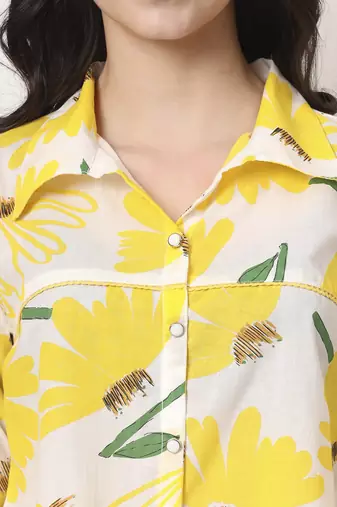 yellow cotton shirt collar shrit style top